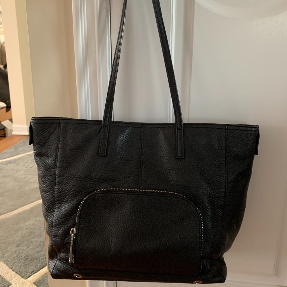 Milly Black Leather Tote with Silver Hardware